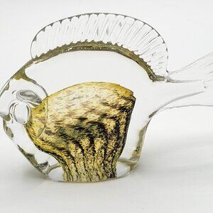 Reijmyre Swedish Fish Figurine Art Glass Yellow/Black Tiger Stripe Paperweight